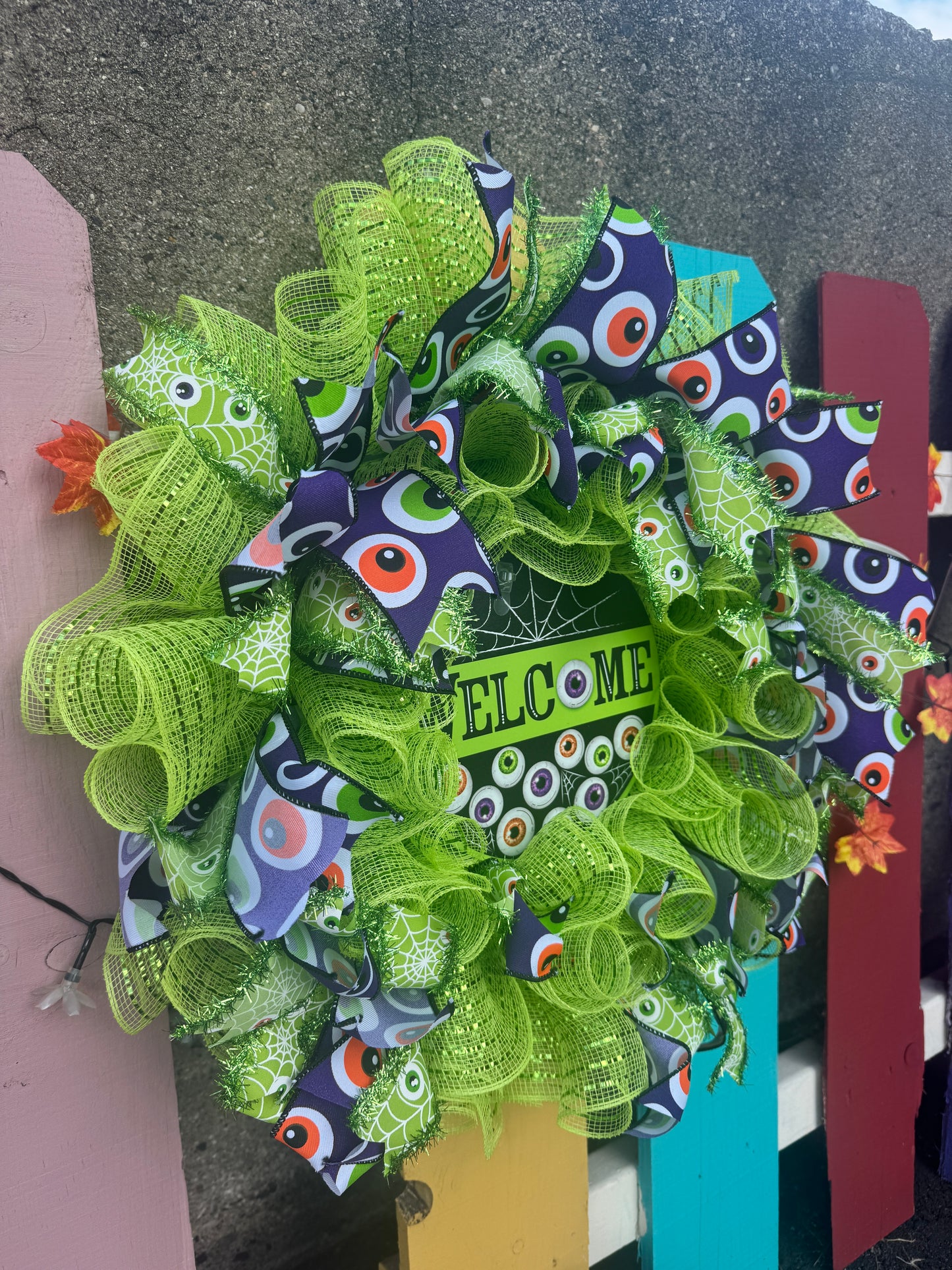 Handmade Deco Mesh Wreaths - Welcome Spooky Eyeballs - Halloween