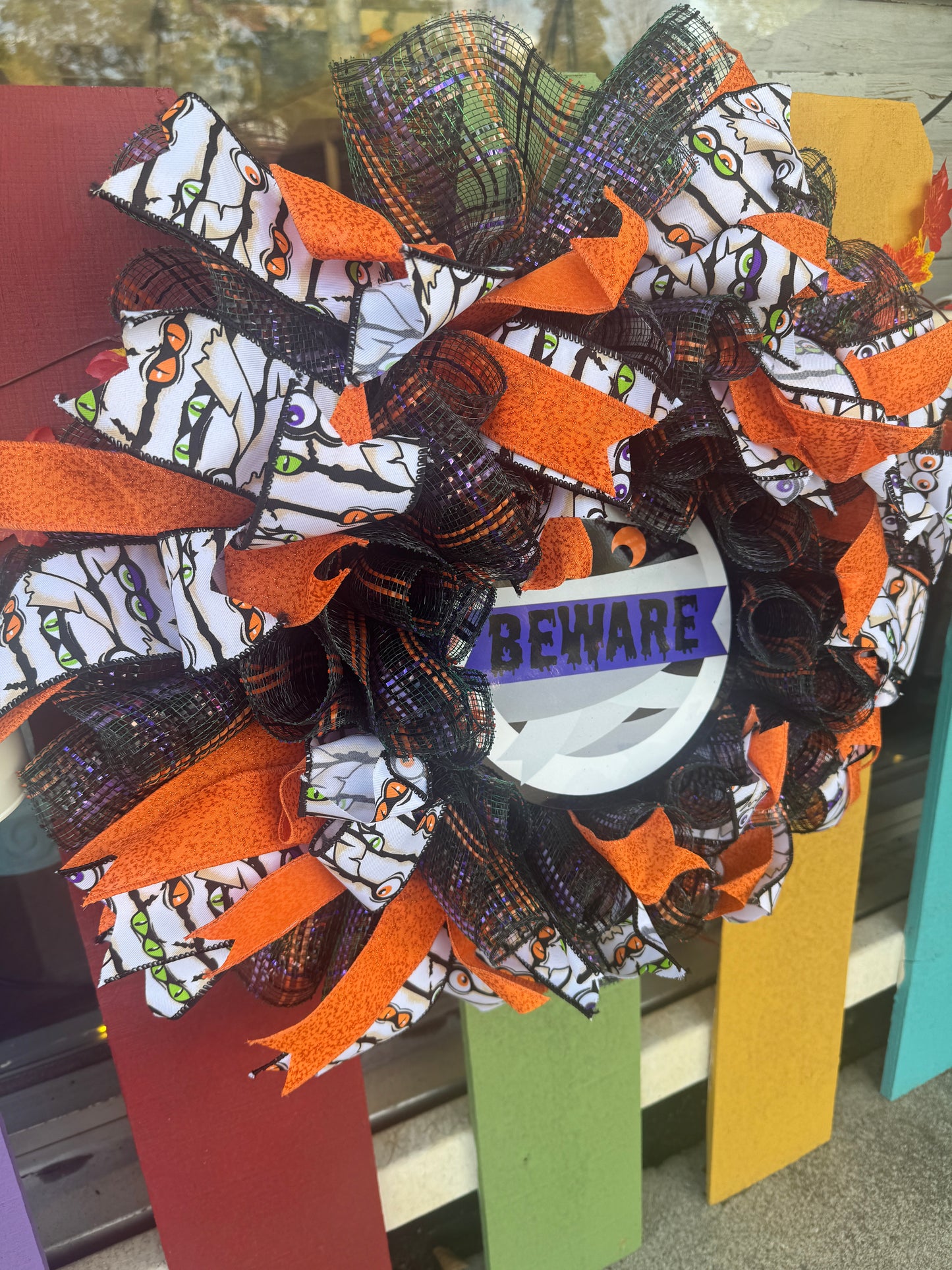 Handmade Deco Mesh Wreaths - Beware Mummy - Halloween