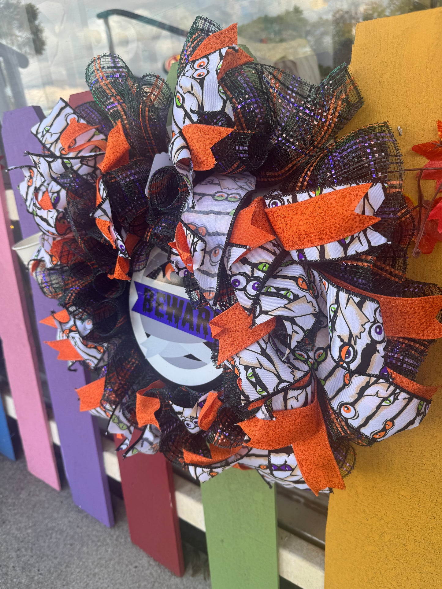 Handmade Deco Mesh Wreaths - Beware Mummy - Halloween
