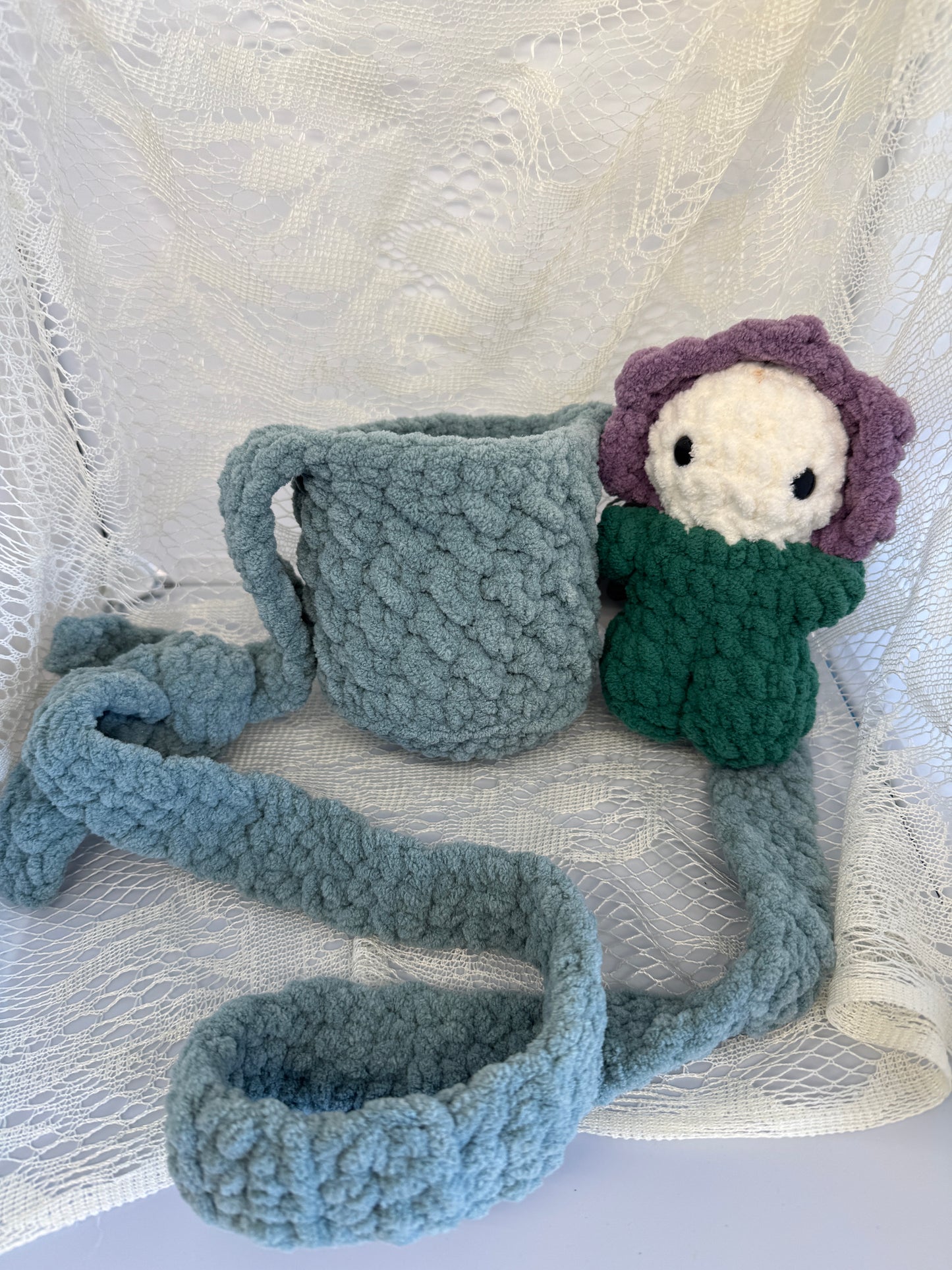 Handmade Crocheted Stuffed Animals - Blossom Pipsqueak & Tote
