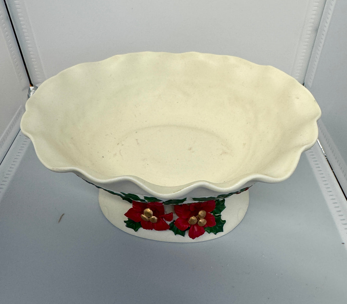Holiday Poinsettia & Holly Pedestal Bowl