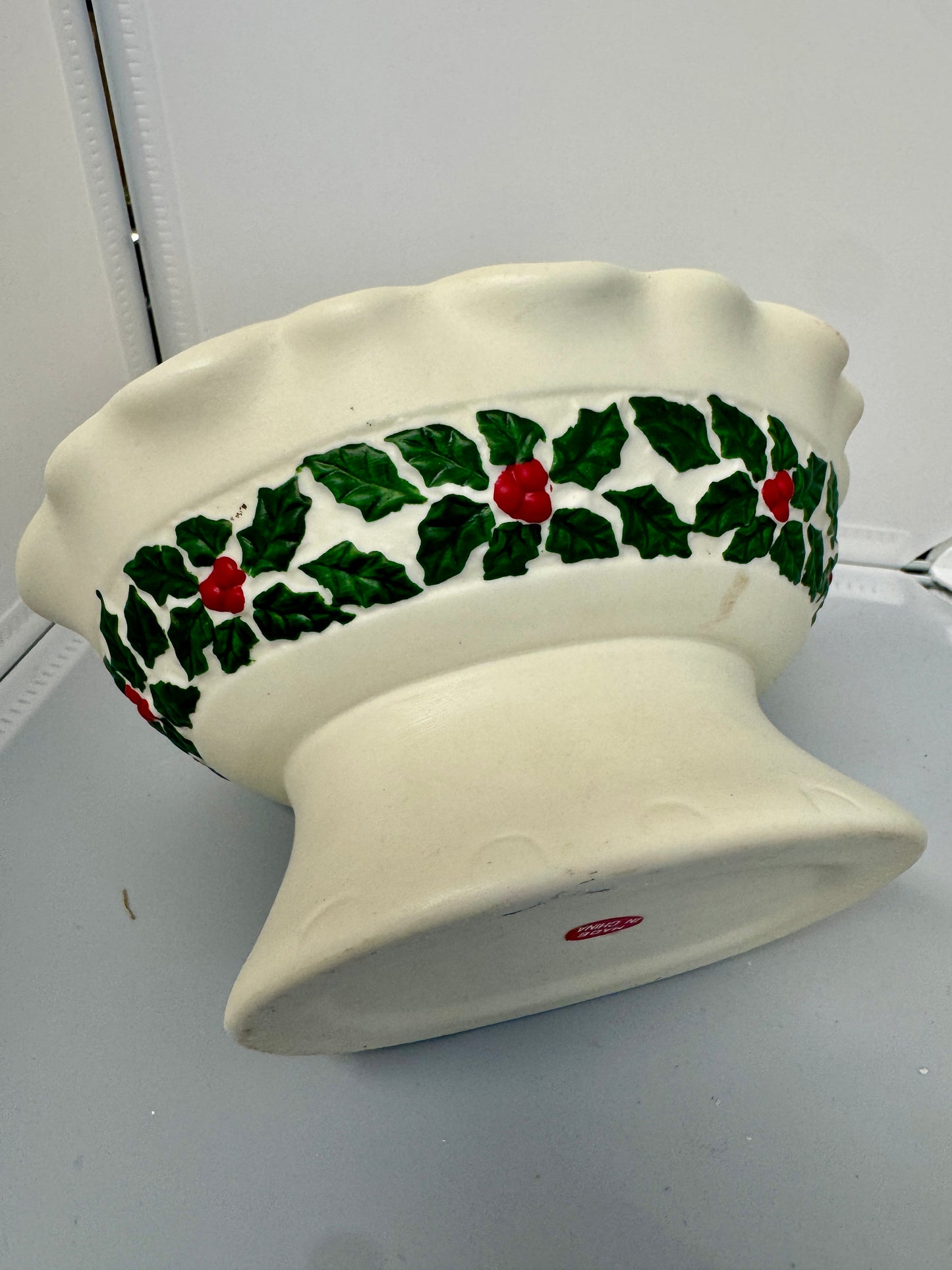 Holiday Poinsettia & Holly Pedestal Bowl