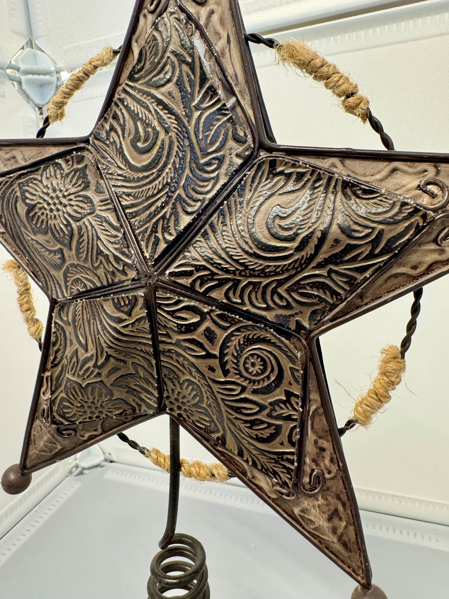 Embossed Metal Star Tree Topper – Rustic Western Style