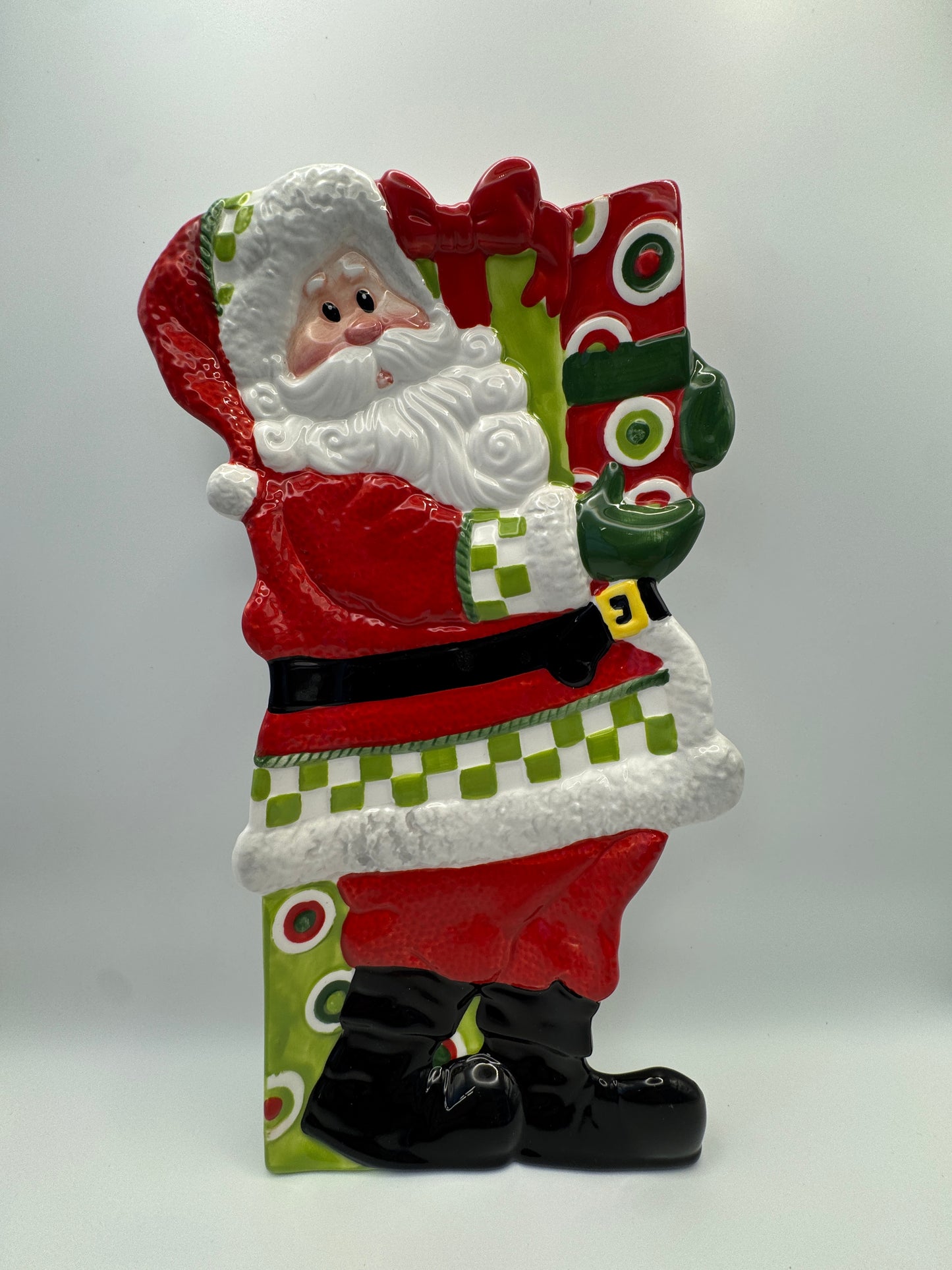 Fitz and Floyd “Holiday Cheer” Santa Serving Tray – 11" Ceramic Christmas Platter