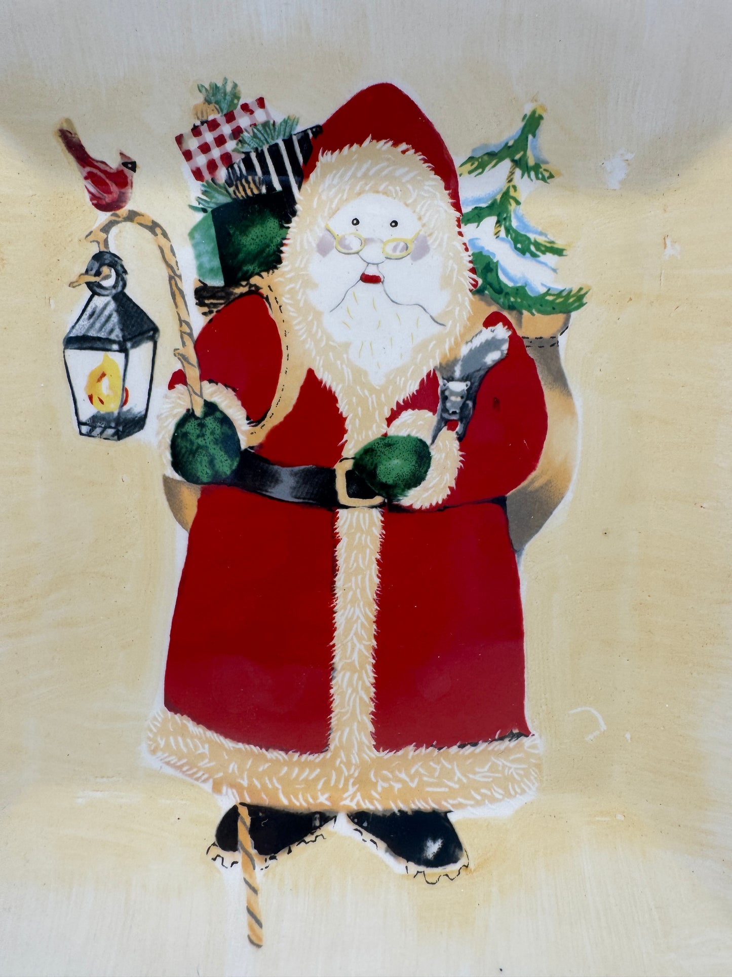 Hand-Painted Santa Christmas Serving Platter – 9" x 9" Square Holiday Plate