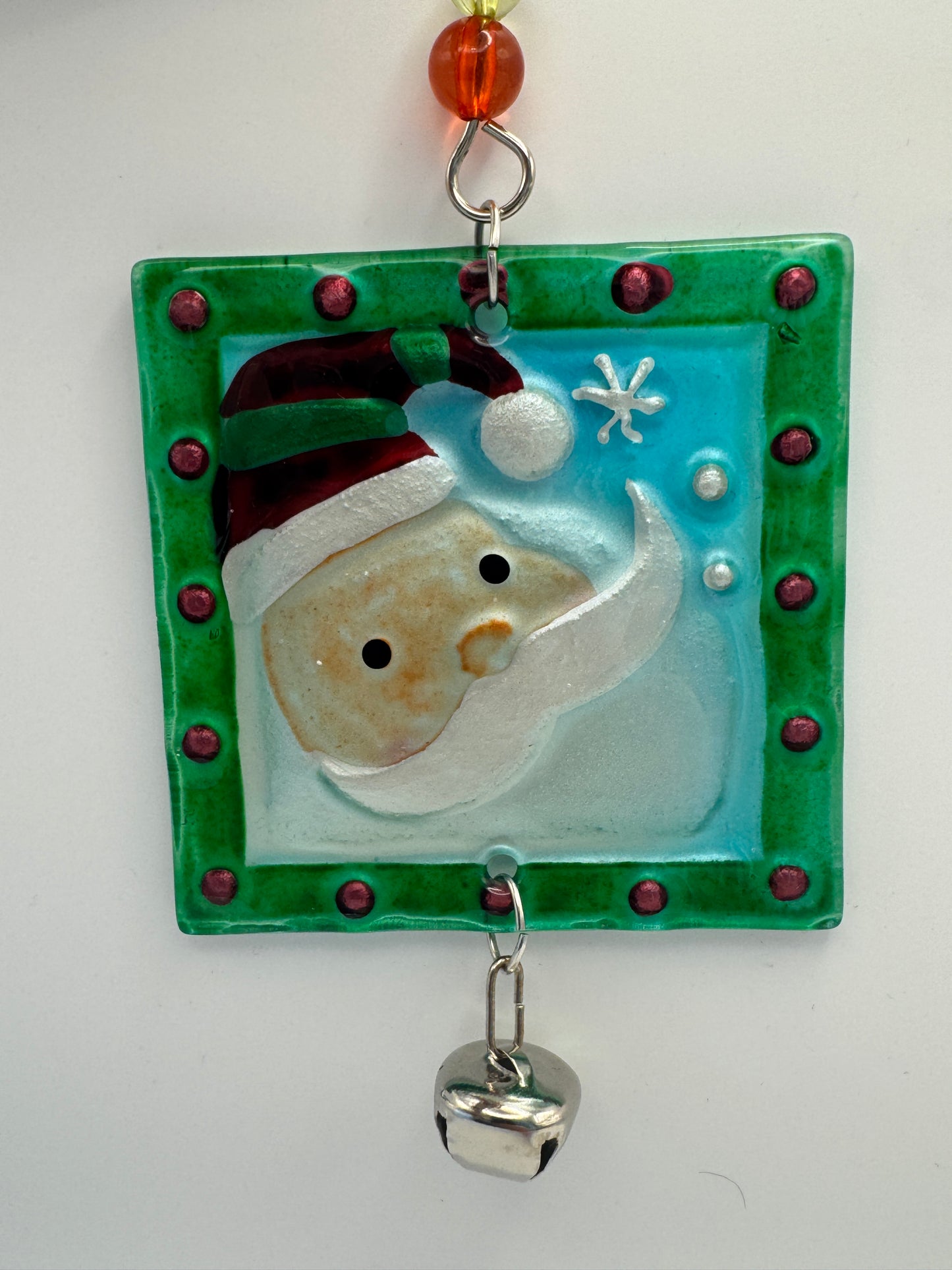 Tii Collections Santa Ornament – Hand-Painted Glass with Bell (3.5")
