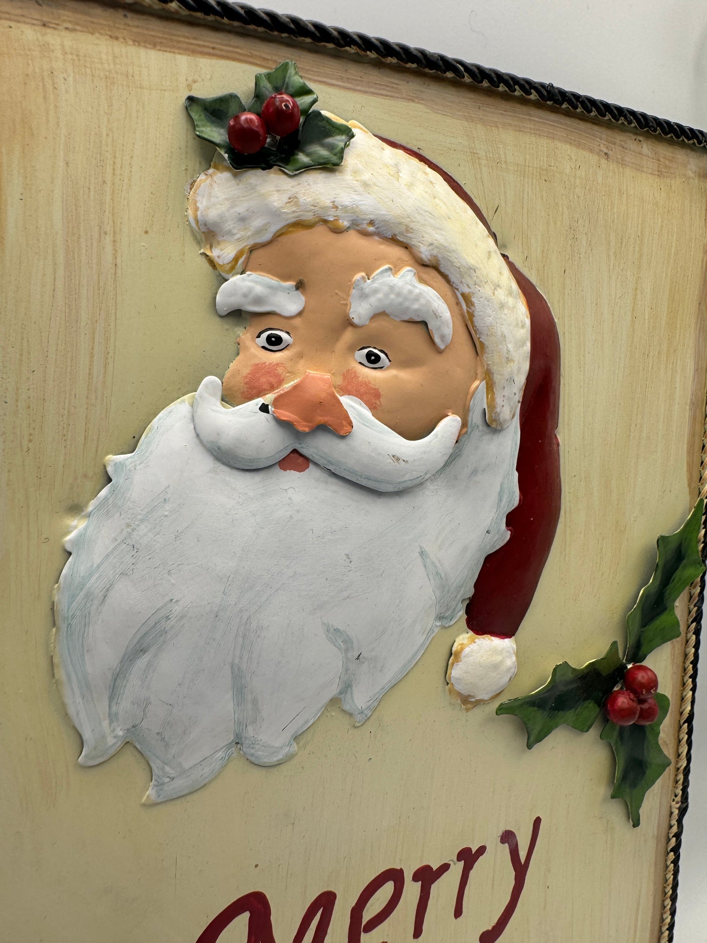 Metal “Merry Christmas” 3D Santa Wall Sign – Hanging Holiday Decoration