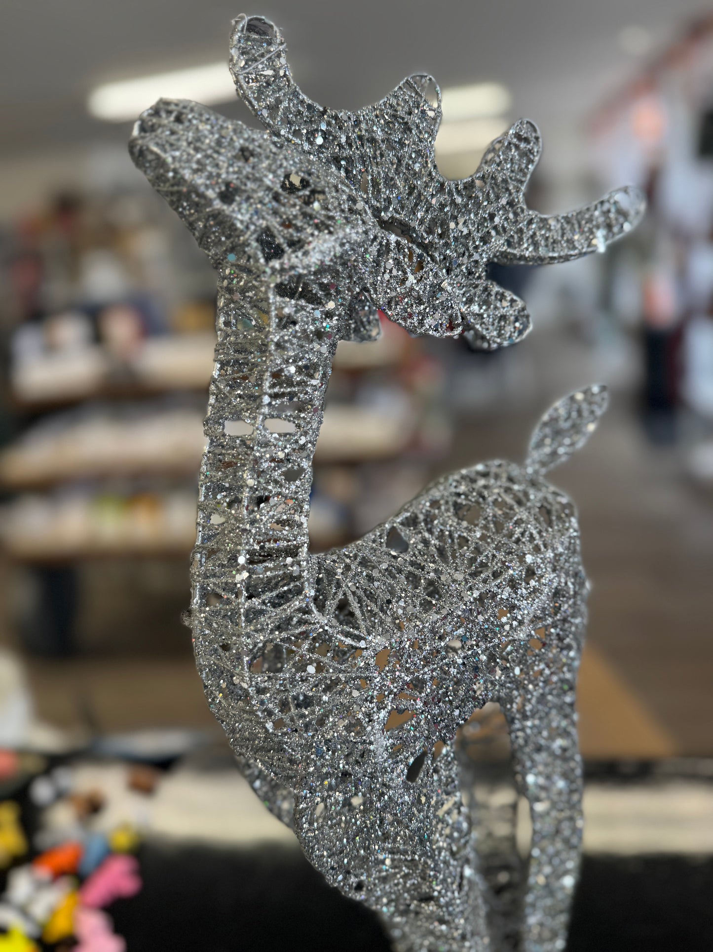 Silver Glitter Reindeer Figurine