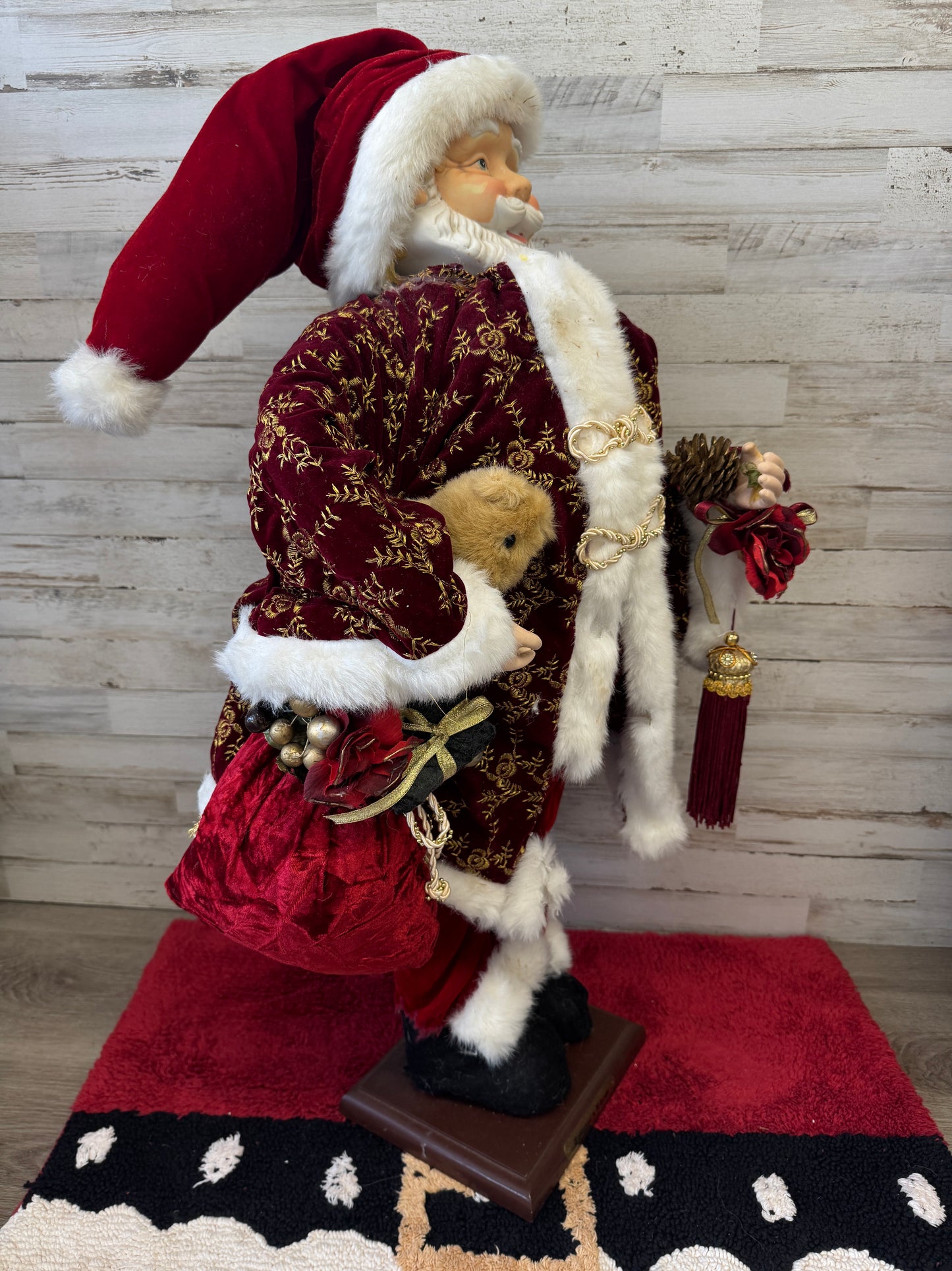 33" Grandeur Noel Collector’s Edition Santa Figurine in Burgundy Velvet