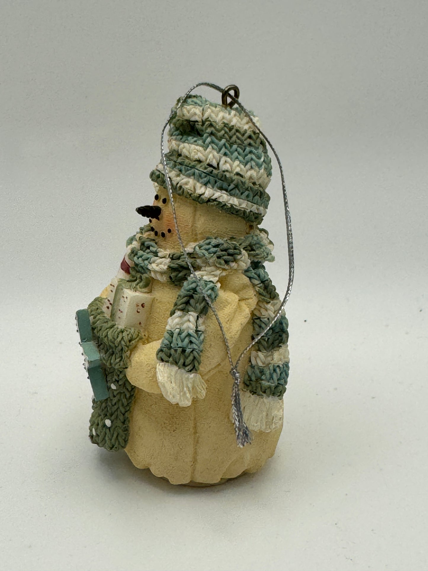 Plum Pudding Snowman Figurine – Holding Stocking with Candy Cane