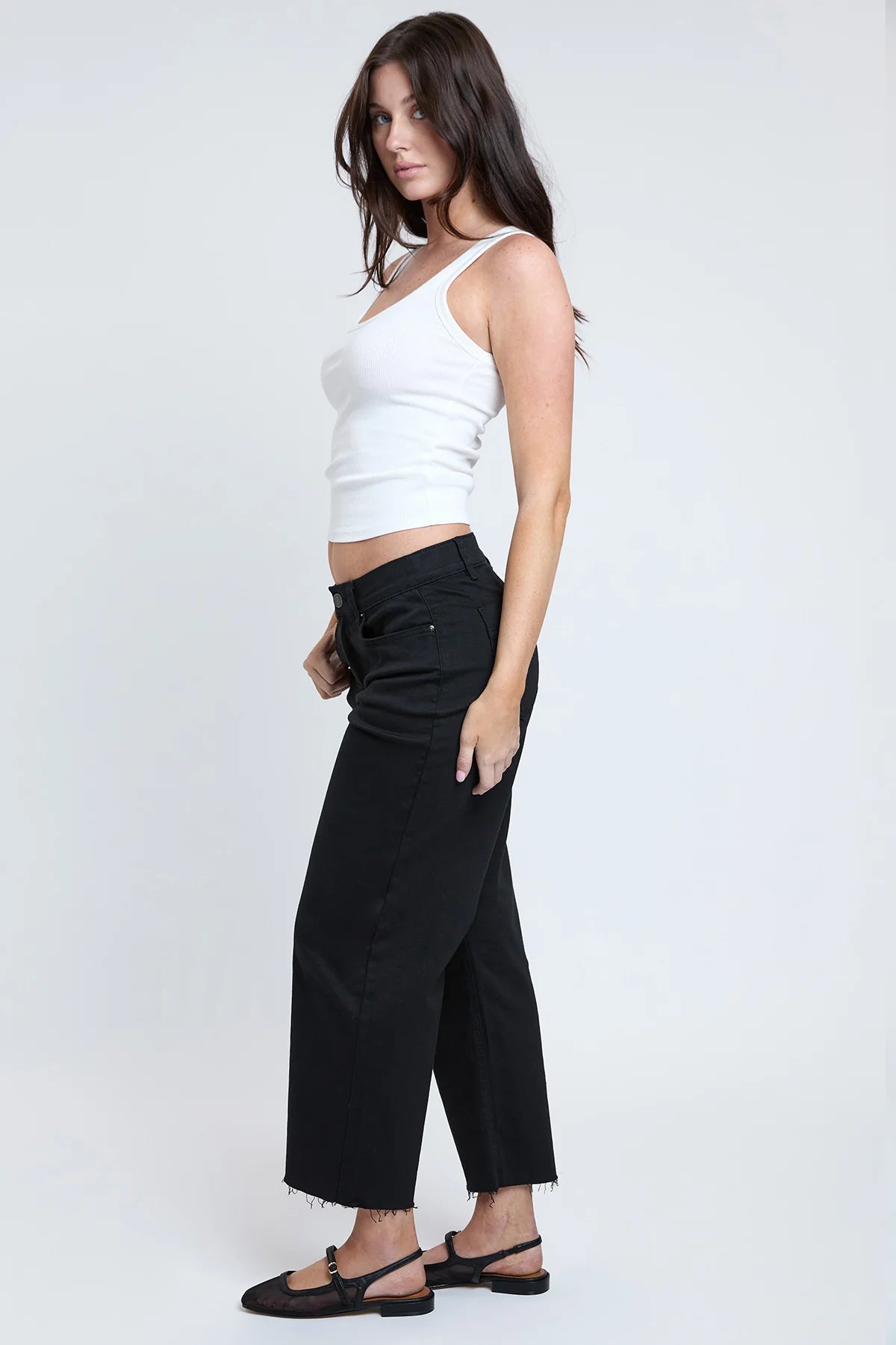 YMI - CROPPED HIGH-RISE WIDE LEG TROUSER PANTS
