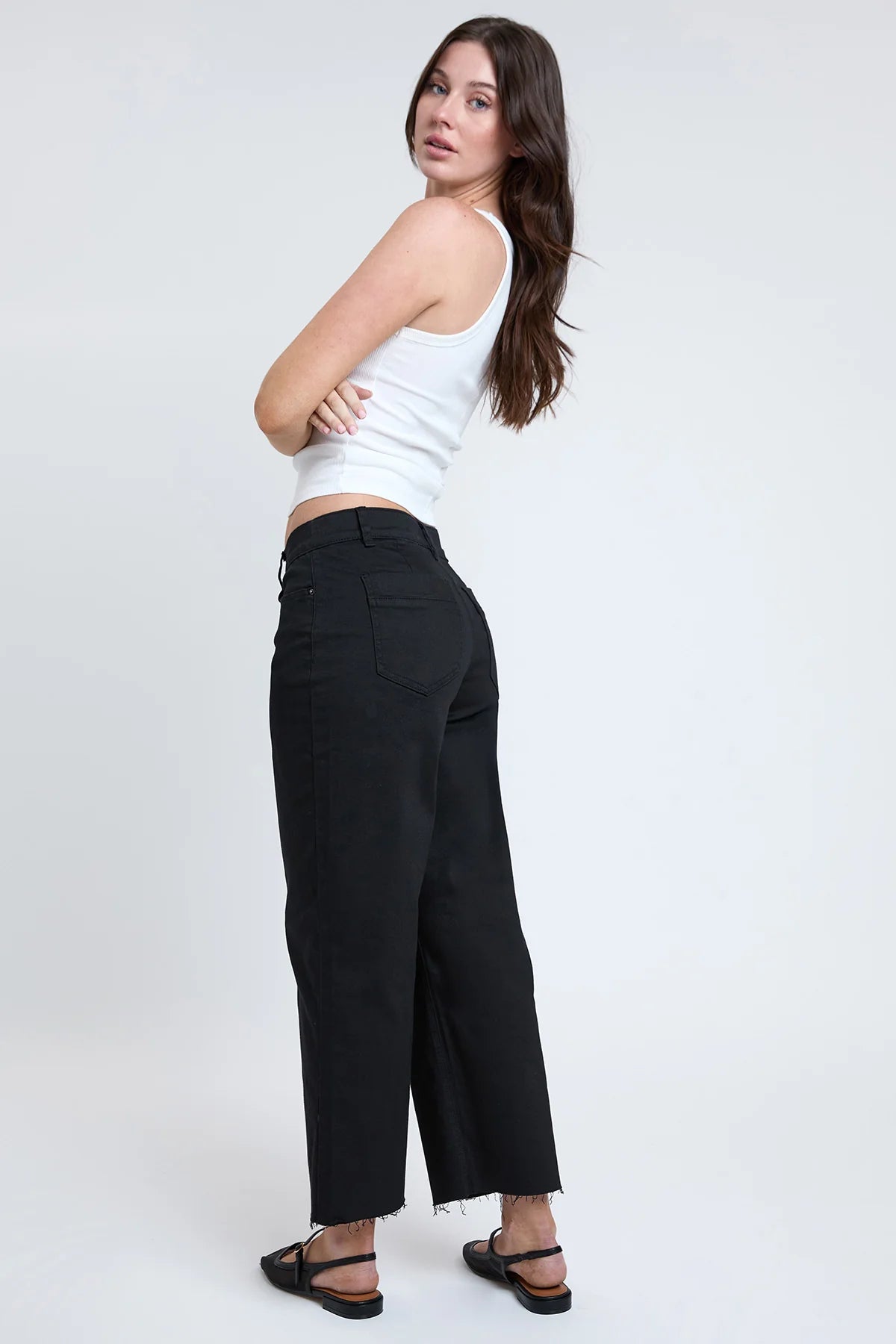 YMI - CROPPED HIGH-RISE WIDE LEG TROUSER PANTS