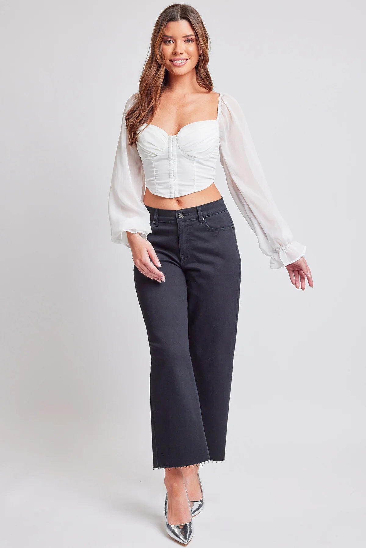 YMI - CROPPED HIGH-RISE WIDE LEG TROUSER PANTS