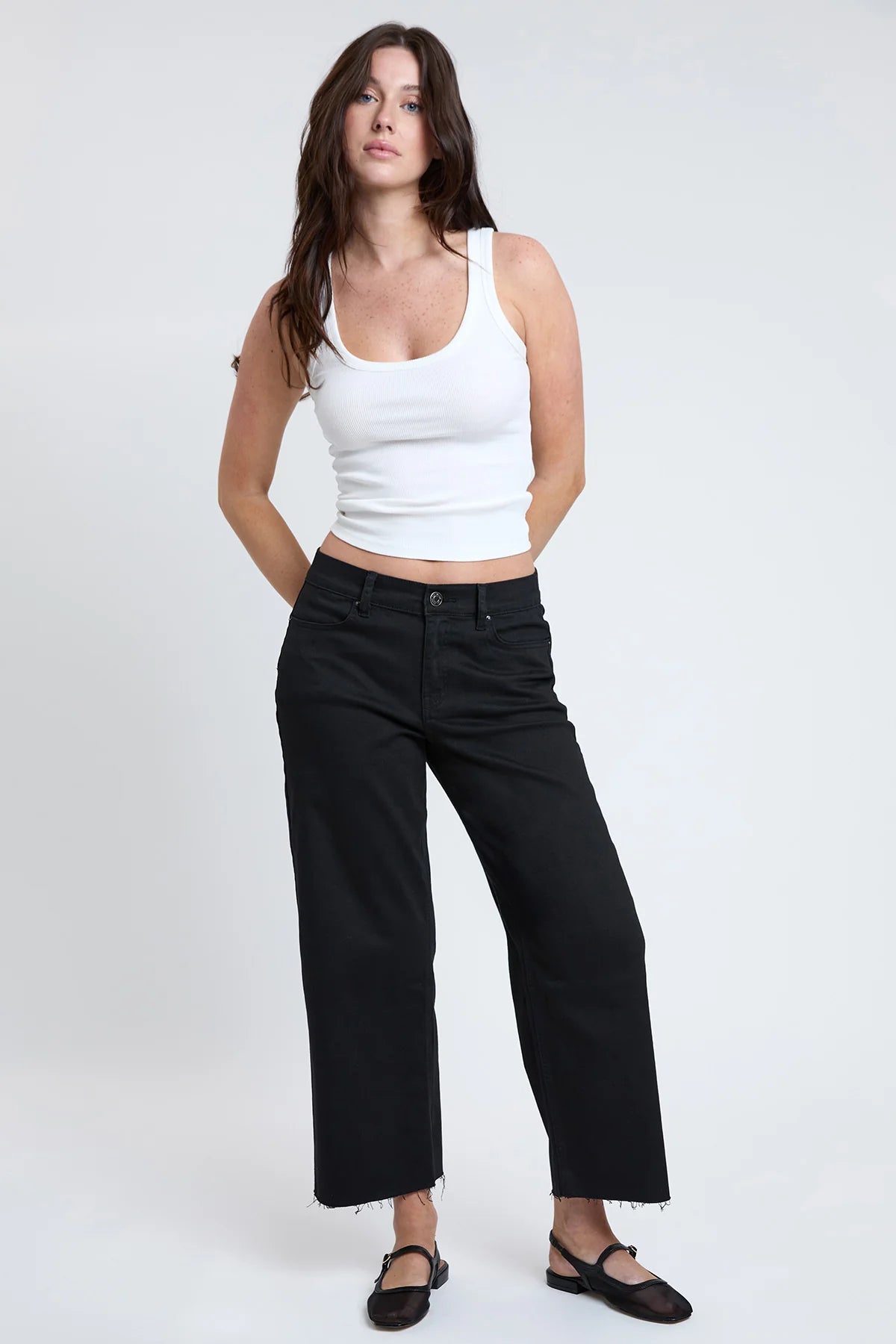YMI - CROPPED HIGH-RISE WIDE LEG TROUSER PANTS