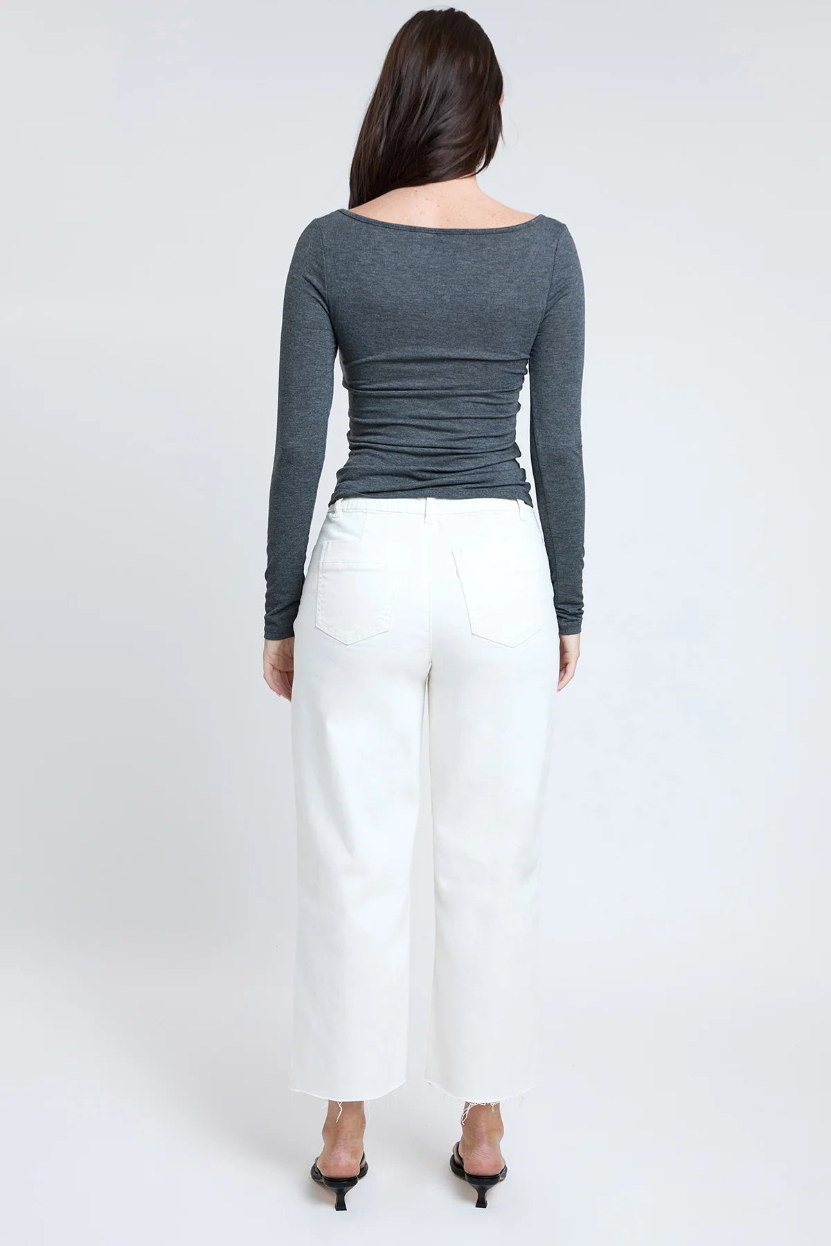 YMI WOMEN'S HIGH RISE CROPPED TROUSER JEANS WIDE LEG FIT