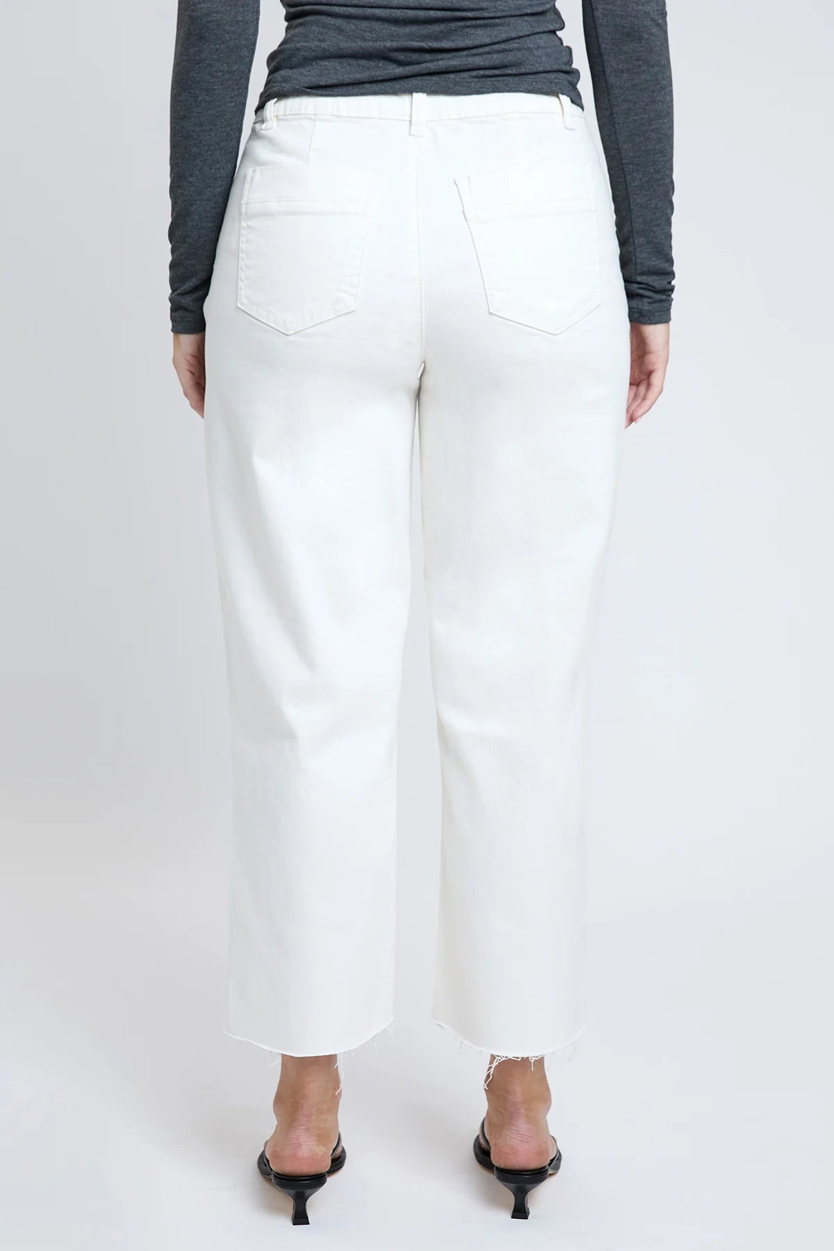 YMI WOMEN'S HIGH RISE CROPPED TROUSER JEANS WIDE LEG FIT