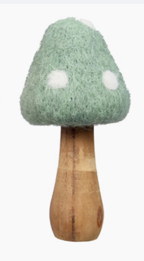 Wood and Wool Tabletop Mushroom Decor - Green