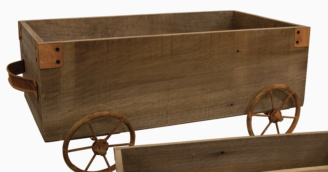 Natural Wooden Wagons W/Rusty Wheels - Large