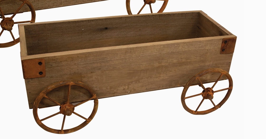 Natural Wooden Wagons W/Rusty Wheels - Small