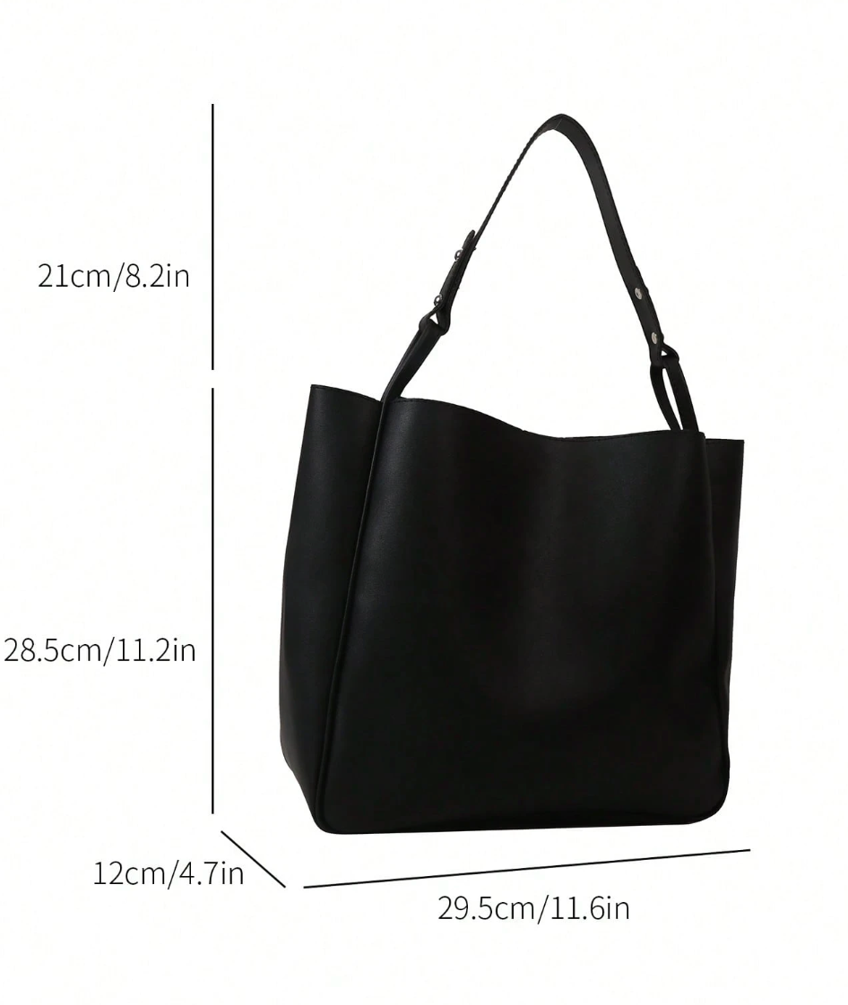 1 Pc Minimalist Retro Plain Soft Surface PU Bucket Bag - Black
