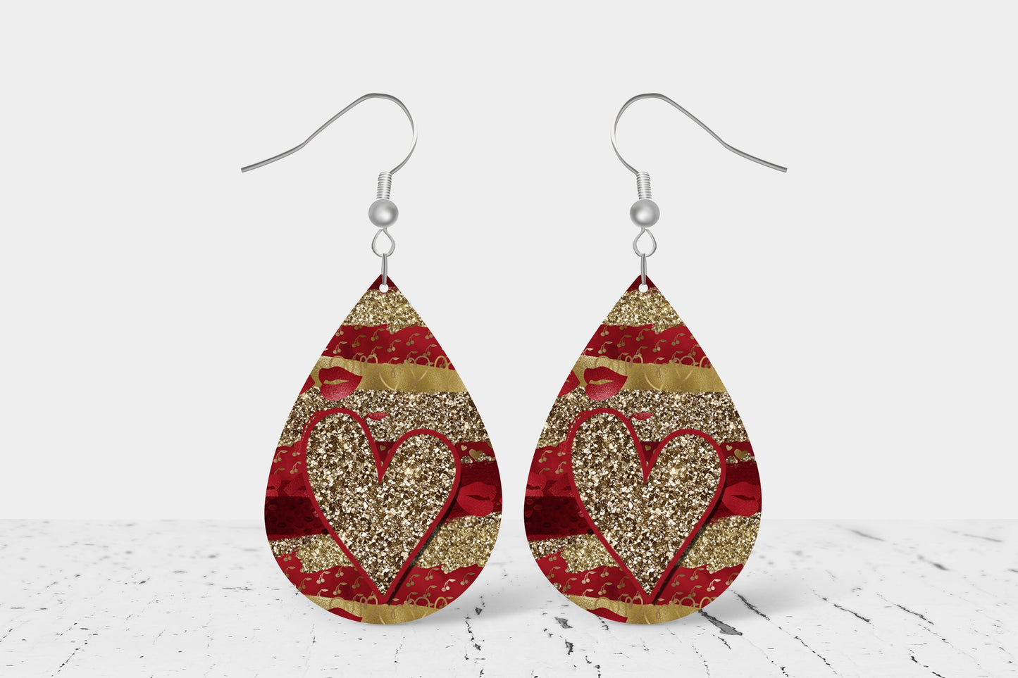 Teardrop Earrings (V4E) - Valentines Sparkle Heart