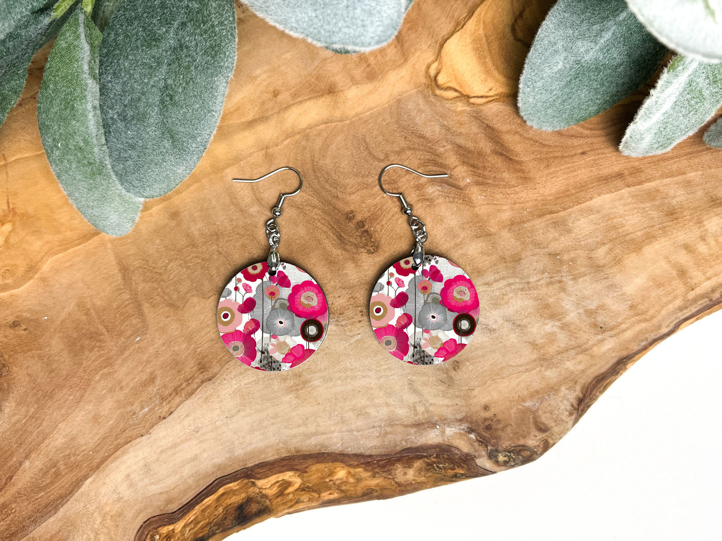 Round Earrings (E100R) - Floral