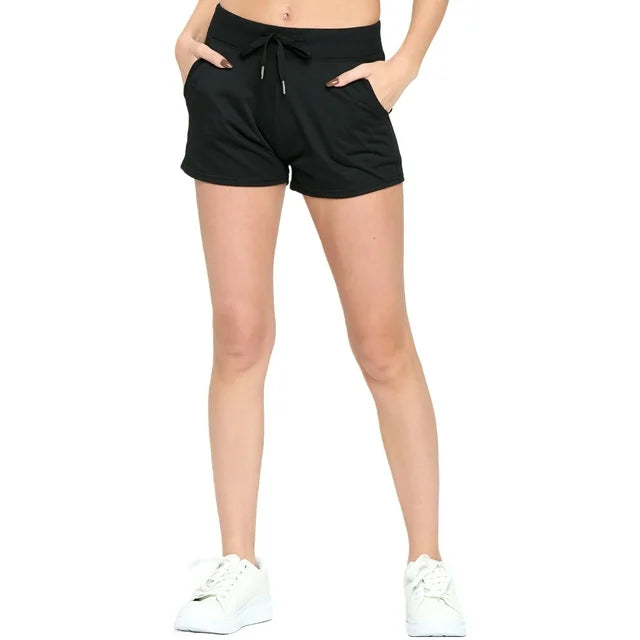 Women's Solid Casual Drawstring Pockets Short Pants - Black