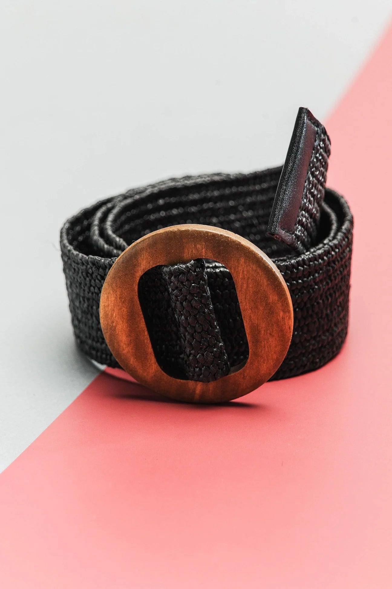 Wooden Buckle Rattan Stretch Waist Belt