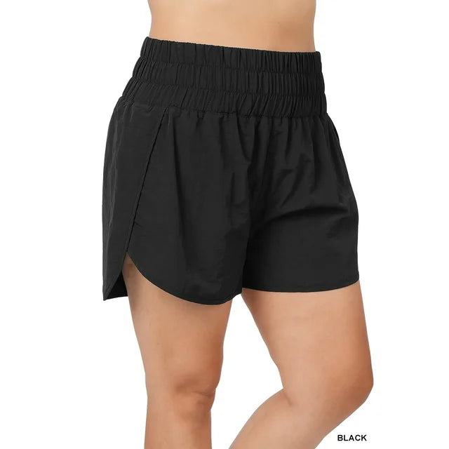 Zenana Women's Casual Windbreaker Smocked Waistband Running Active Gym Shorts w/Built-In Inner Brief