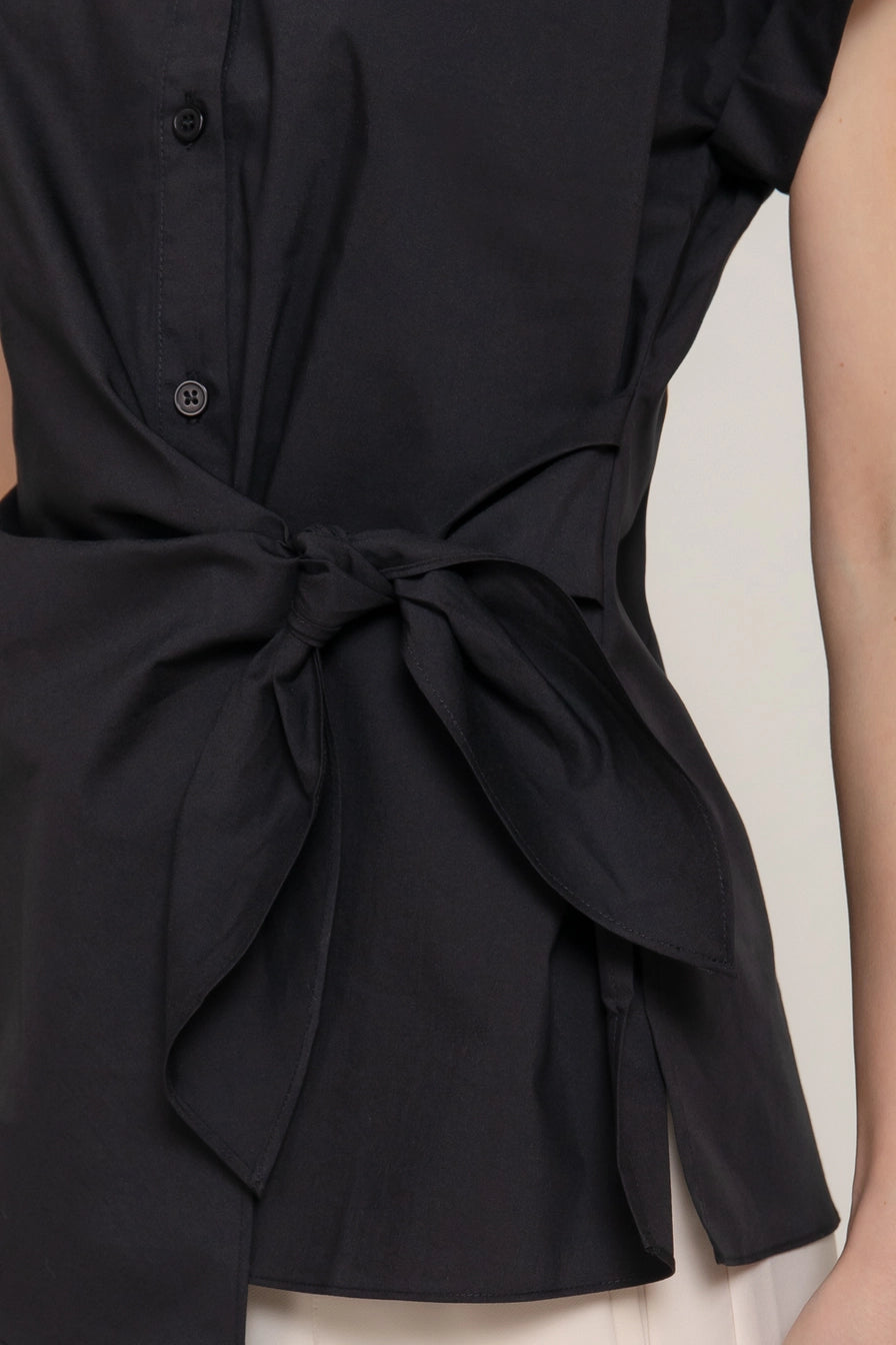 Short Dolman Sleeve Button Down Side Knot Poplin Shirt
