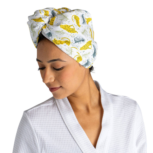 Lemon Lavender Plot Twist Microfiber Turbo Towel - Tiger Print