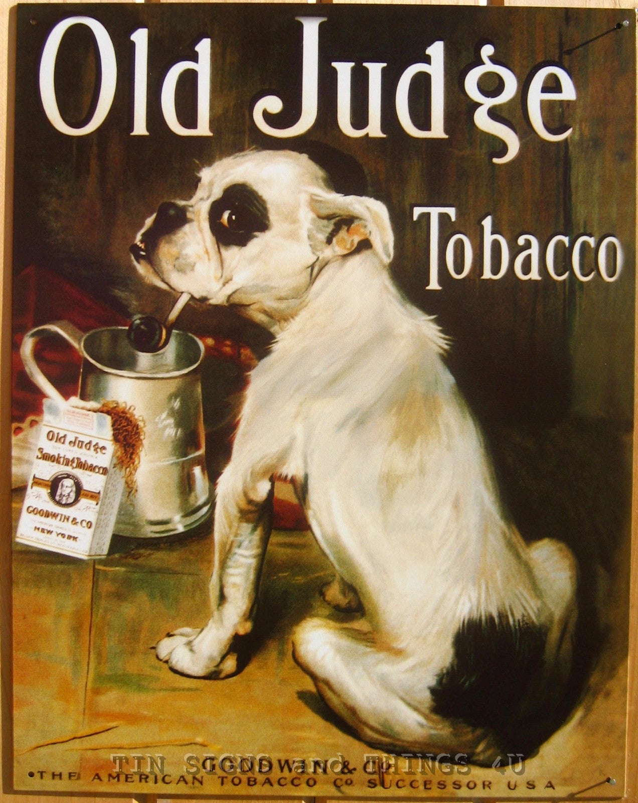 Old Judge Tobacco Bulldog Vintage Tin Wall Sign