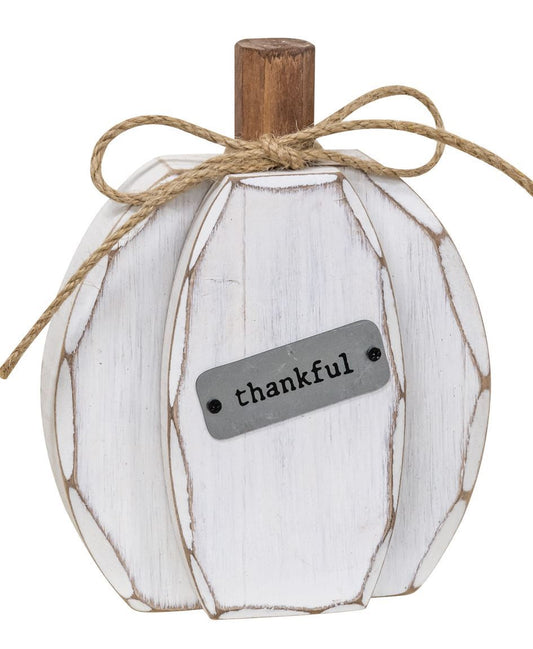 White Chunky Thankful Pumpkin Sitter