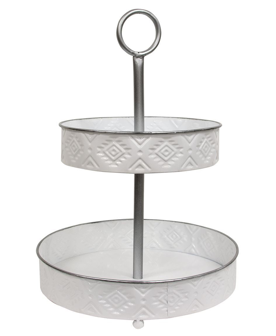 Aztec White Metal 2-Tiered Tray – Farmhouse Collection