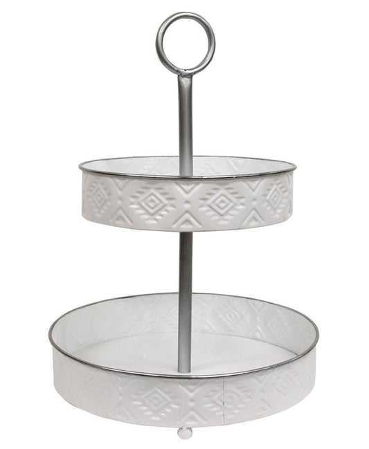 Aztec White Metal 2-Tiered Tray – Farmhouse Collection