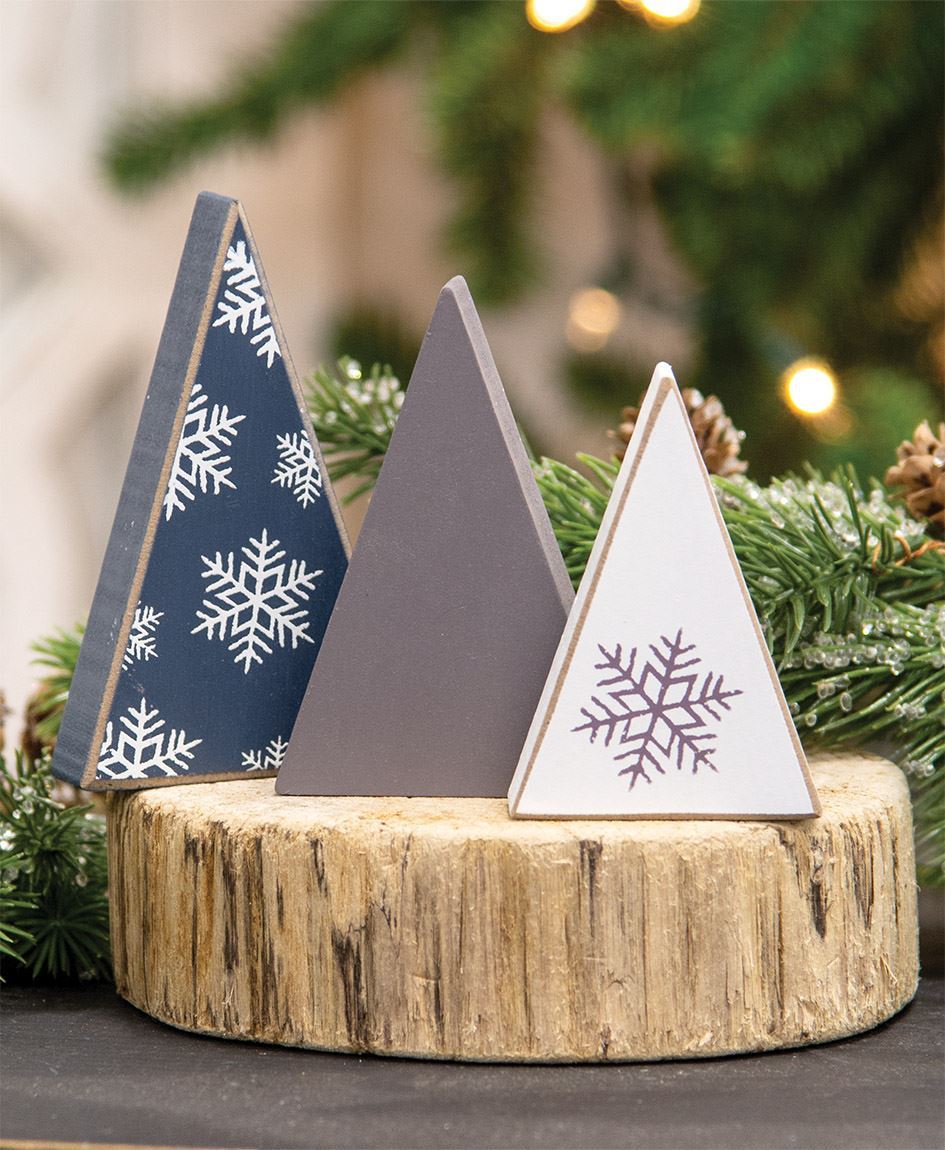 Mini Wooden Snowflake Christmas Tree Sitters – Set of 3