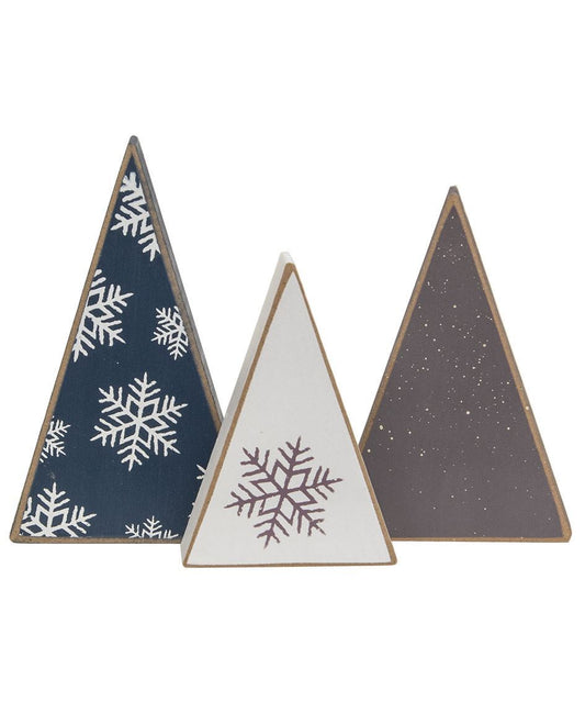 Mini Wooden Snowflake Christmas Tree Sitters – Set of 3