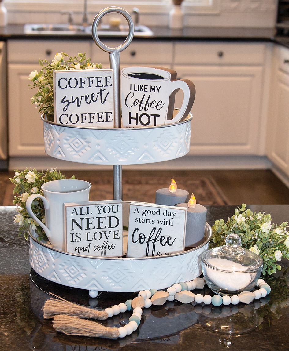 Aztec White Metal 2-Tiered Tray – Farmhouse Collection