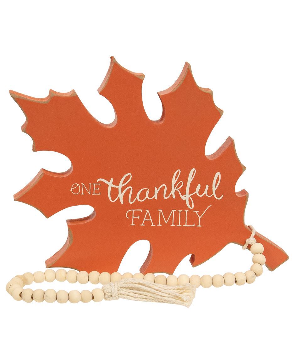 One Thankful Family Wooden Leaf Sitter