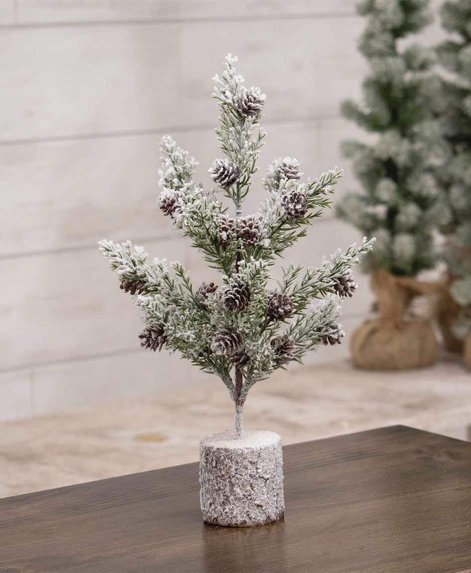 Flocked Bristle Pine Tree with Cones – 12"