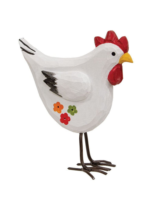 Standing Wooden Chicken with Hand-painted Flowers