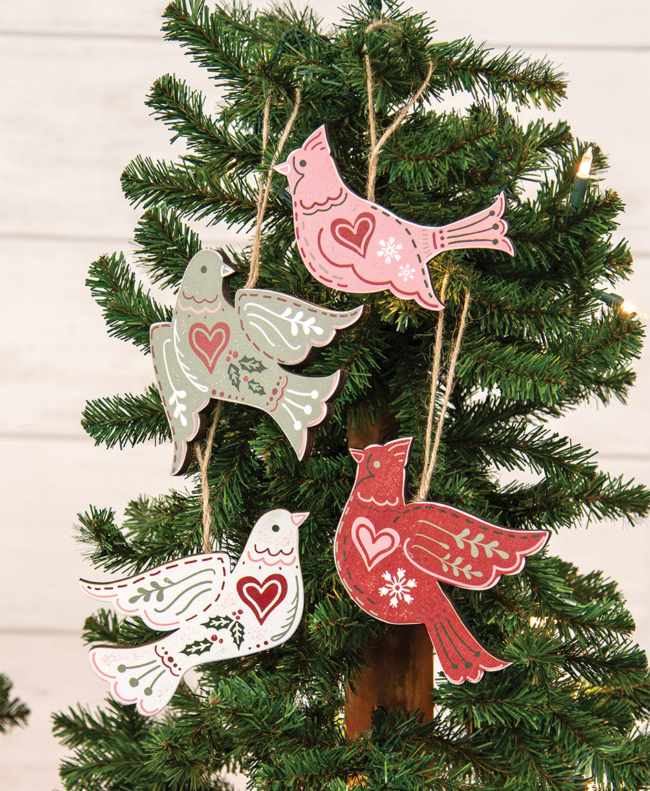 Wooden Yuletide Folklore Bird Ornament – 4 Assorted