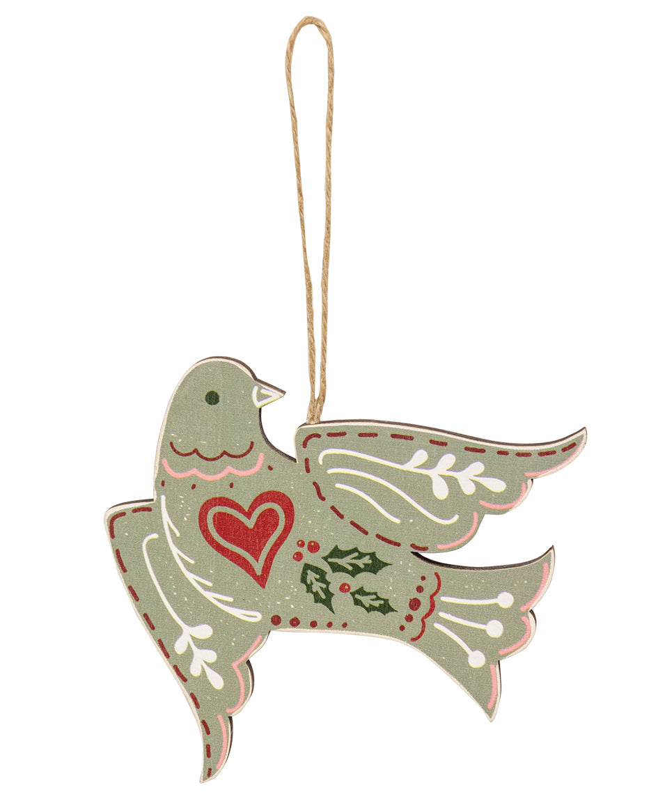 Wooden Yuletide Folklore Bird Ornament – 4 Assorted