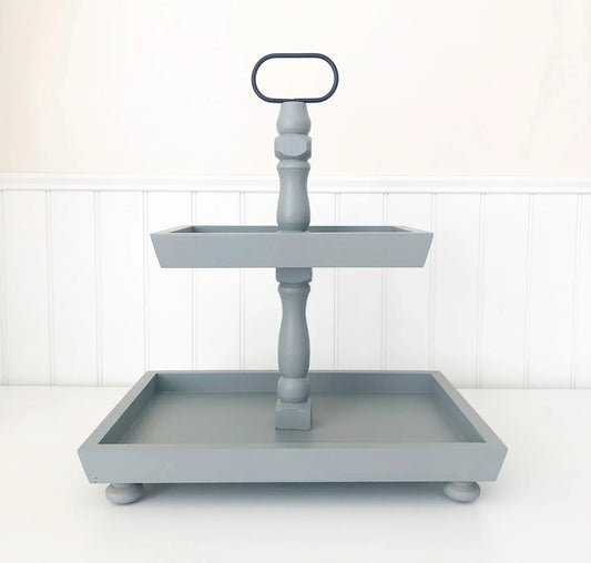 Farmhouse Gray Rectangle Tiered Tray – Extra Spacious