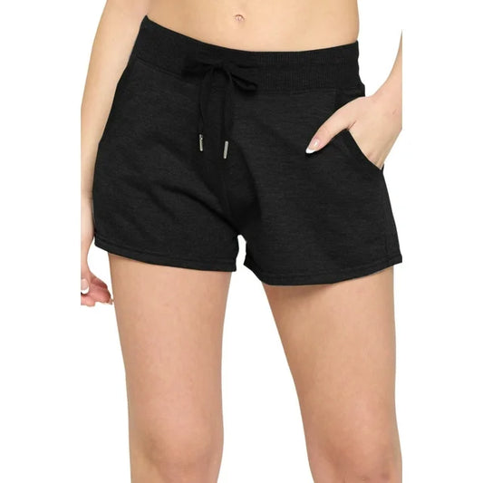 Women's Solid Casual Drawstring Pockets Short Pants - Black