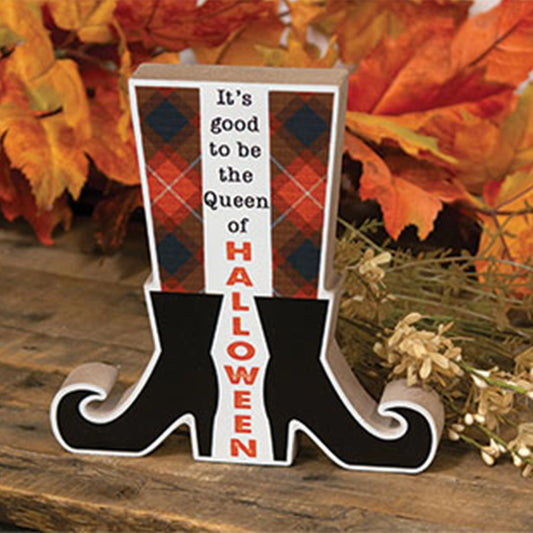 Queen of Halloween Witch Boots Shelf Sitter