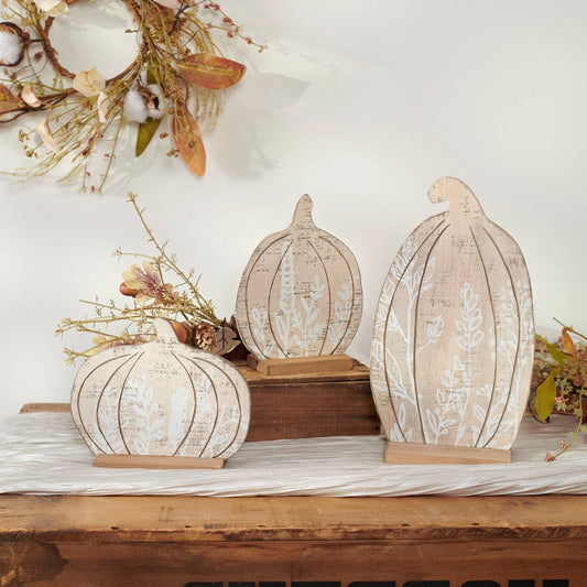 Floral Pumpkins Wooden Stand Up Set – Set of 3