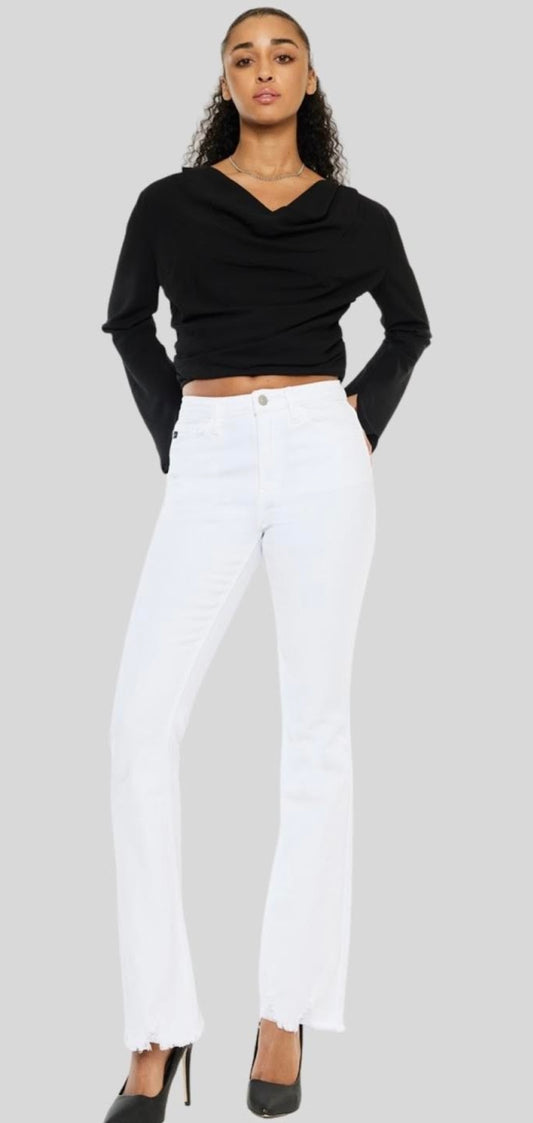 Kancan White High Rise Raw Hem Bootcut Jeans