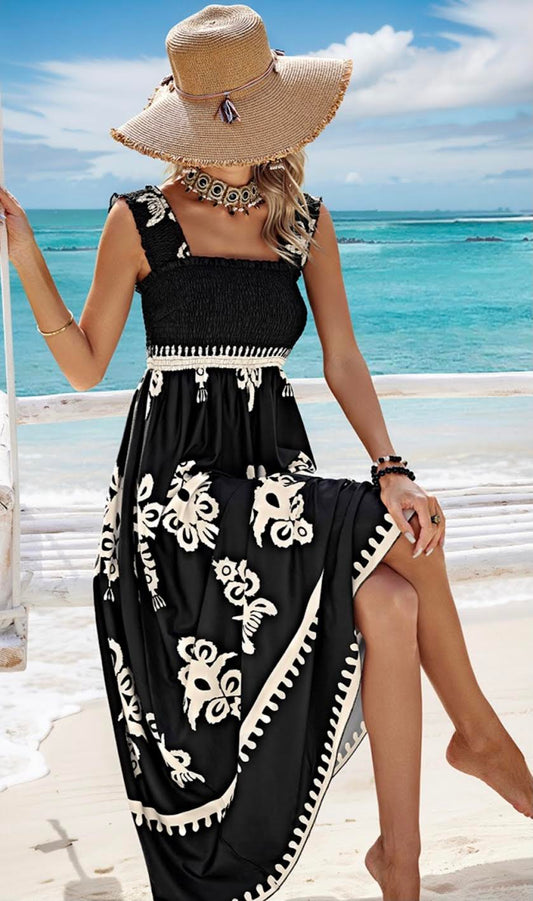 Women Floral Sleeveless Maxi Dress Boho Flowy Going Out Slip Dress Spaghetti Strap Backless Swing Sun Dress - MEDIUM ONLY