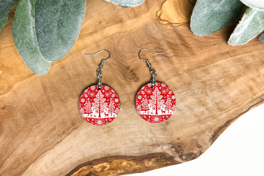 Red & White Christmas Round Earrings